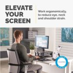 Fellowes Premium Plus Monitor Stand with Drawer, Cable Management, Ergonomic, 3-Height Adjustments, 21", Graphite