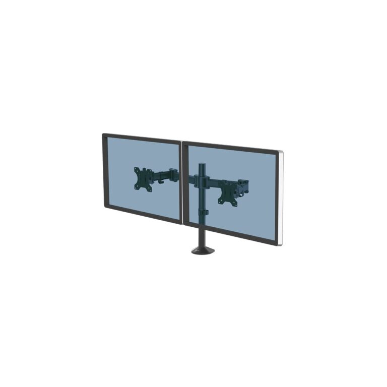 Fellowes Reflex Dual Monitor Arm for 2x 27" Screens, 8kg Max, Tilt 45°, Pan 180°, Rotation 360°, Black