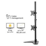 Fellowes Seasa Dual Monitor Arm - Freestanding Desk Mount for 2x 32" Screens, 8kg Max, Black