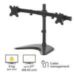 Fellowes Seasa Dual Monitor Arm Freestanding Mount for 2x 27" Screens, 8kg Capacity, Tilt 45°, Pan 120°, Black