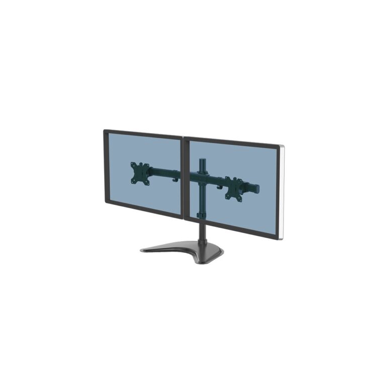 Fellowes Seasa Dual Monitor Arm Freestanding Mount for 2x 27" Screens, 8kg Capacity, Tilt 45°, Pan 120°, Black