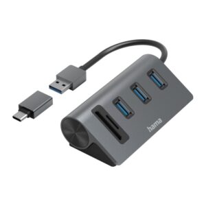Hama 00200140 USB 3.2 Gen 1 Docking Station & Card Reader, Anthracite/Black
