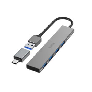 Hama 00200141 USB 3.2 Gen 1 (3.1 Gen 1) Type-A Hub 4 Port 5000 Mbit/s Grey 0.15m