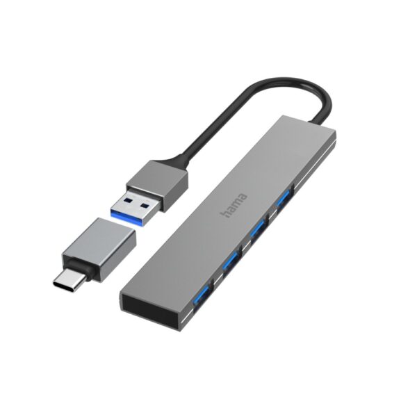 Hama 00200141 USB 3.2 Gen 1 (3.1 Gen 1) Type-A Hub 4 Port 5000 Mbit/s Grey 0.15m