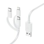 Hama 3-in-1 Multi Charging Cable, 1m, USB-A to Micro-USB, USB-C, Lightning, White