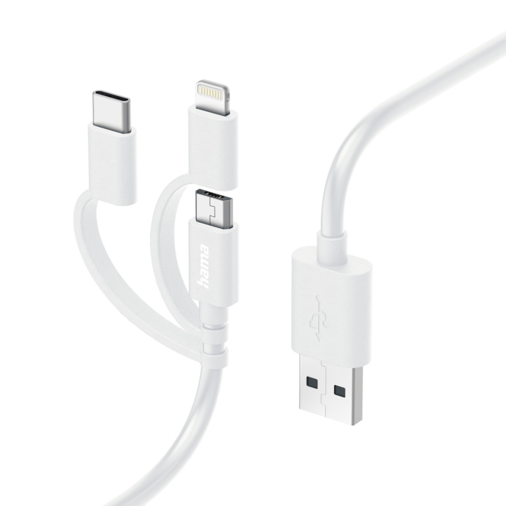 Hama 3-in-1 Multi Charging Cable, 1m, USB-A to Micro-USB, USB-C, Lightning, White Hama 3-in-1 Multi Charging Cable, 1m, USB-A to Micro-USB, USB-C, Lightning, White