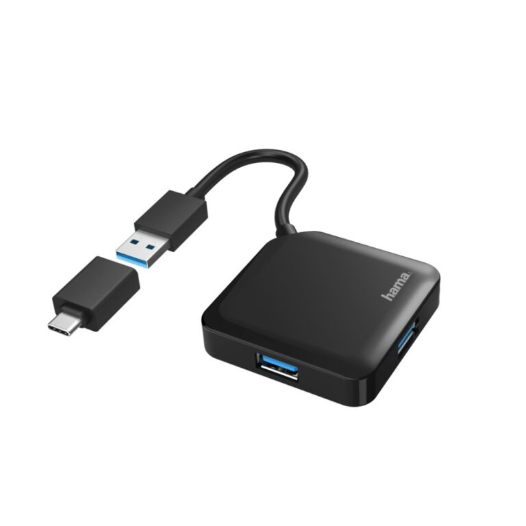 Hama 4 Port USB Hub, USB 3.2 Gen 1, 5 Gbps, USB-A & USB-C Host, Black