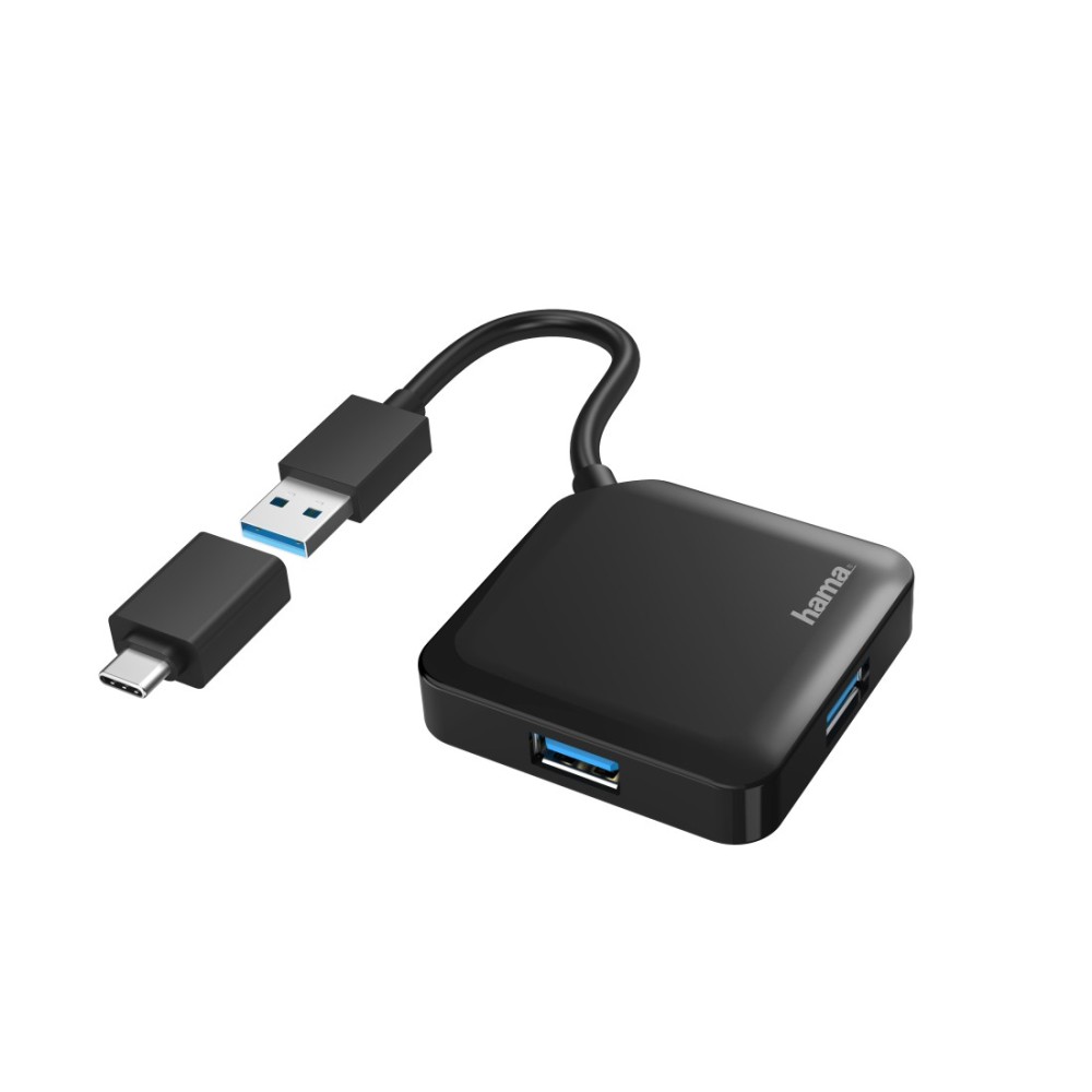 Hama 4 Port USB Hub, USB 3.2 Gen 1, 5 Gbps, USB-A & USB-C Host, Black Hama 4 Port USB Hub, USB 3.2 Gen 1, 5 Gbps, USB-A & USB-C Host, Black