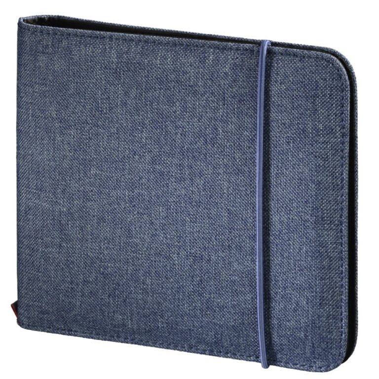 Hama 95681 Wallet Case for 24 CD/DVD Discs, Polyester, Blue with Antistatic Sleeves