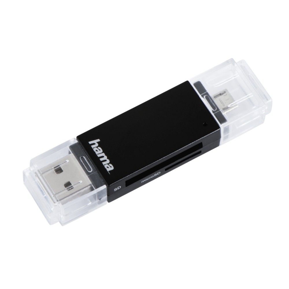 Hama Basic USB 2.0 OTG Card Reader for SD/MicroSD Cards - Black Hama Basic USB 2.0 OTG Card Reader for SD/MicroSD Cards - Black