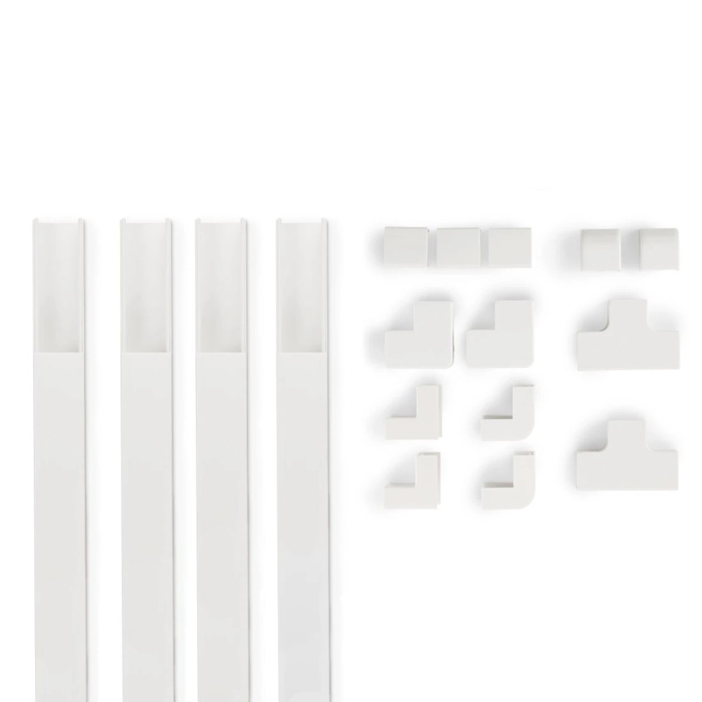 Hama Cable Duct Kit, 4 Pieces, Self-Adhesive, 1m, White, with Connecting Pieces