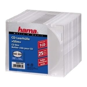 Hama CD Slim Box, 25 pcs./pack, 1-disc Capacity, Transparent Plastic