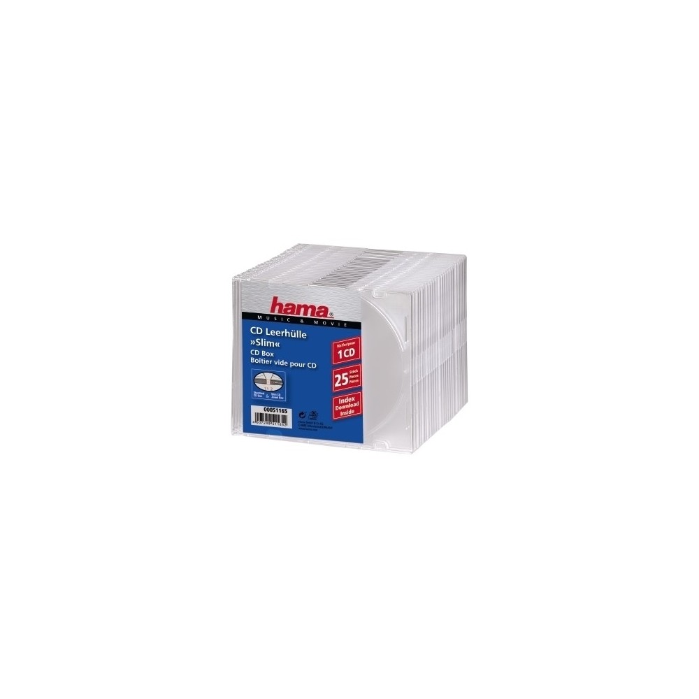 Hama CD Slim Box, 25 pcs./pack, 1-disc Capacity, Transparent Plastic Hama CD Slim Box, 25 pcs./pack, 1-disc Capacity, Transparent Plastic