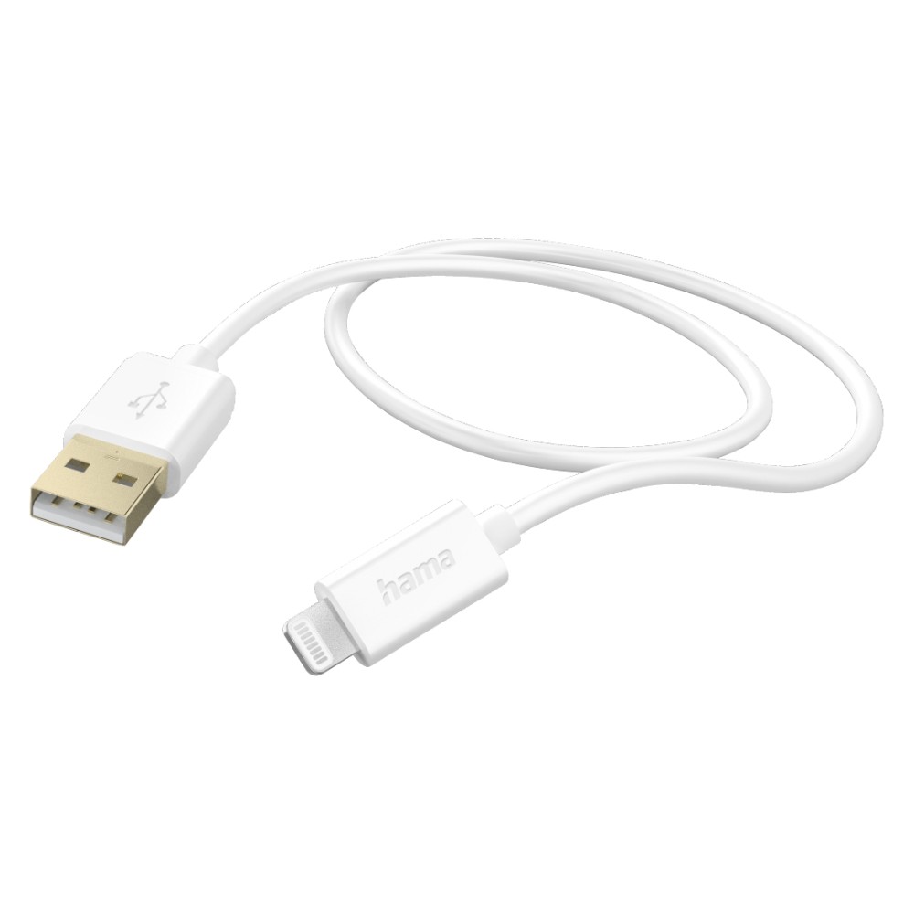Hama Charging Cable, USB-A to Lightning, Gold-plated, 1.5m, 2.4A, White Hama Charging Cable, USB-A to Lightning, Gold-plated, 1.5m, 2.4A, White