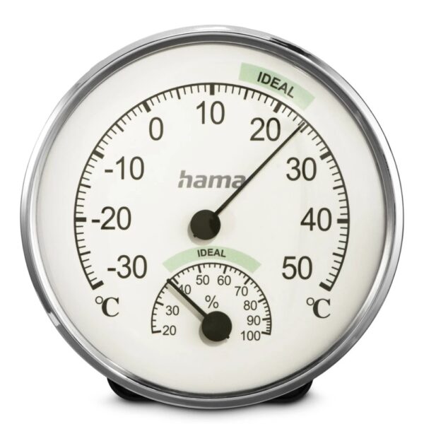 Hama Chios Indoor Thermometer, Analog, Round, Stainless Steel, Silver/White