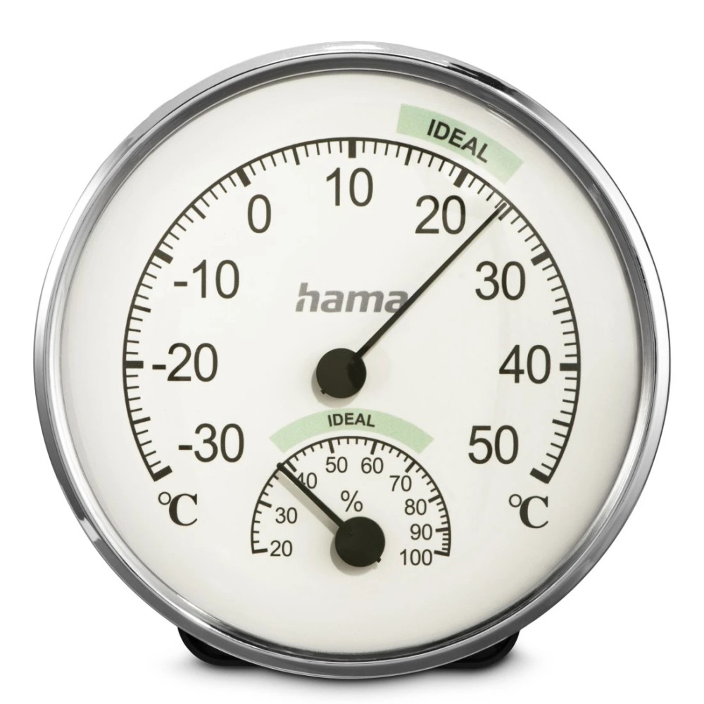 Hama Chios Indoor Thermometer, Analog, Round, Stainless Steel, Silver/White