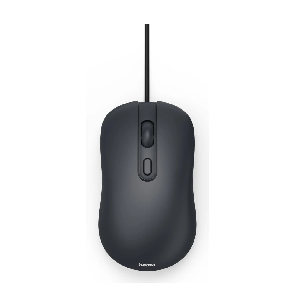 Hama CM-200 Optical Wired Mouse, Ambidextrous, 1600 DPI, 4 Buttons, Silent Click, Black