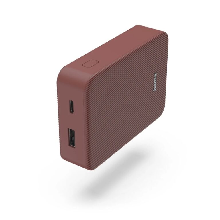 Hama Colour 10 Power Bank, 10000 mAh, 2 Outputs: USB-C, USB-A, LED Display, Red