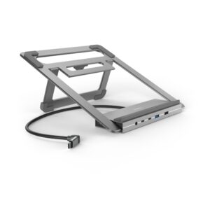 Hama Connect2Office Laptop Stand with 12-Port USB 3.2 Gen 2 Type-C Hub, Dual 4K HDMI, Gigabit Ethernet - Anthracite