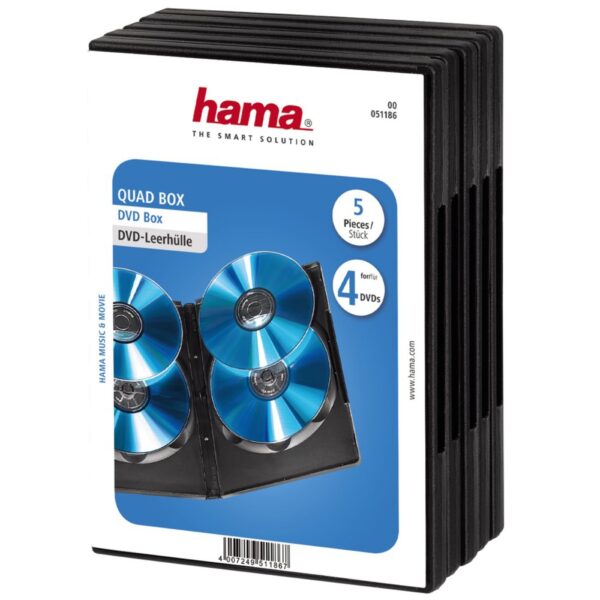 Hama DVD Quad Box for 4 Discs, Pack of 5, Black
