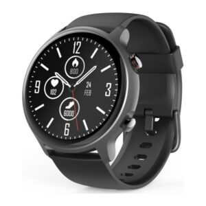 Hama Fit Watch 6910 Smartwatch 46mm Grey with 1.28" LCD Touchscreen, GPS, Heart Rate & Blood Oxygen Monitor, IP68 Waterproof, Black Band