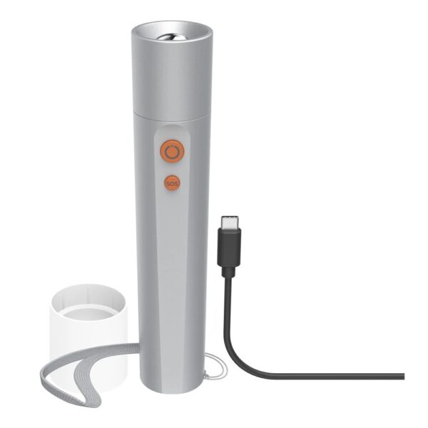 Hama FL350-C Hand Flashlight LED 350lm 100m Beam 4 Modes Aluminium USB Rechargeable Silver