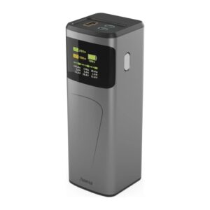 Hama High Power 24000 mAh Li-Ion Power Bank with 200W Output, Power Delivery 3.0, Quick Charge 3.0 & TFT Display - Grey