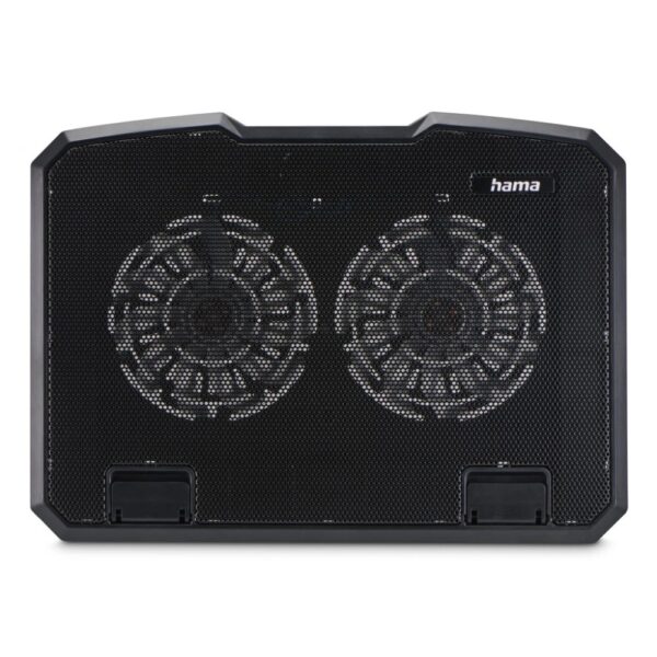 Hama Metal Laptop Cooling Pad with 2x 12.5cm Fans, Blue LED Illumination & USB, Black
