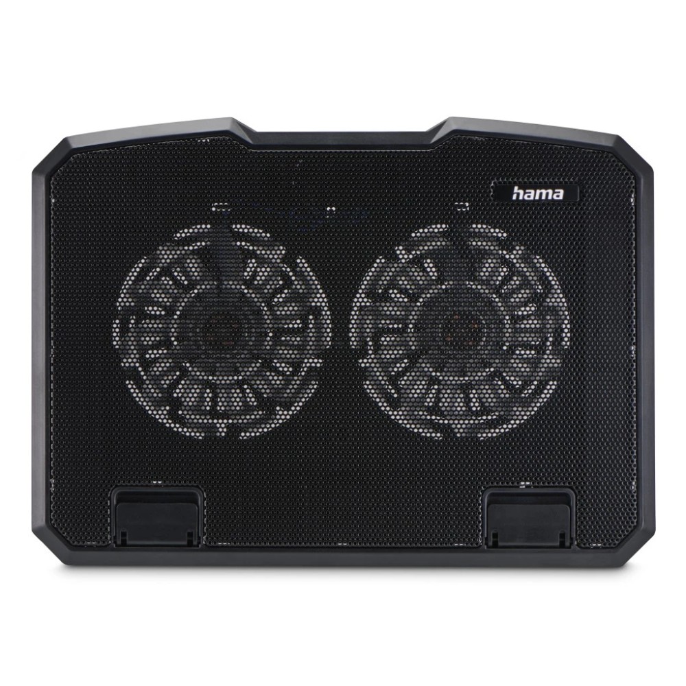 Hama Metal Laptop Cooling Pad with 2x 12.5cm Fans, Blue LED Illumination & USB, Black
