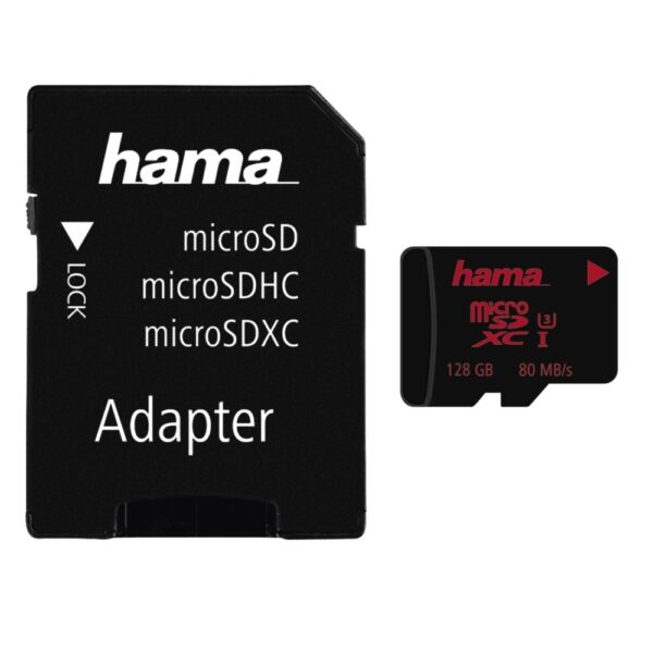 Hama microSDXC 128GB UHS-I Class 3 Memory Card with SD Adapter - 80 MB/s Read Speed, 4K Video Support