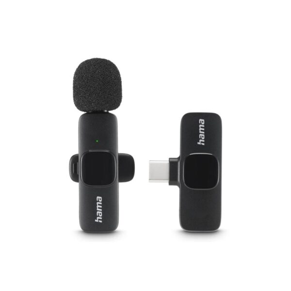 Hama Smart Wireless USB-C Lavalier Microphone with Noise Reduction, Omnidirectional, Black