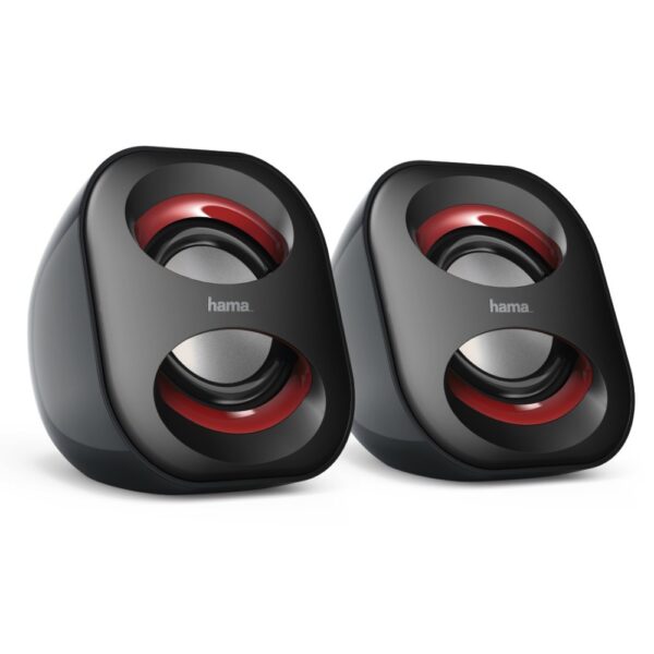 Hama Sonic Mobil 183 2.0 Wired PC Stereo Portable Speaker 3.5mm USB Black Red 3W