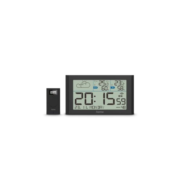 Hama Sylt Weather Station with Outdoor Sensor, Radio, Alarm, Indoor/Outdoor Thermometer, Black
