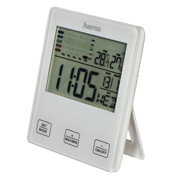 Hama TH-10 Digital Thermometer Hygrometer with Clock & Mould Alarm, White