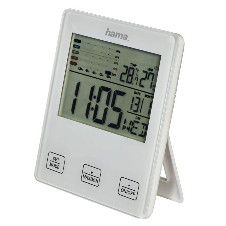 Hama TH-10 Digital Thermometer Hygrometer with Clock & Mould Alarm, White