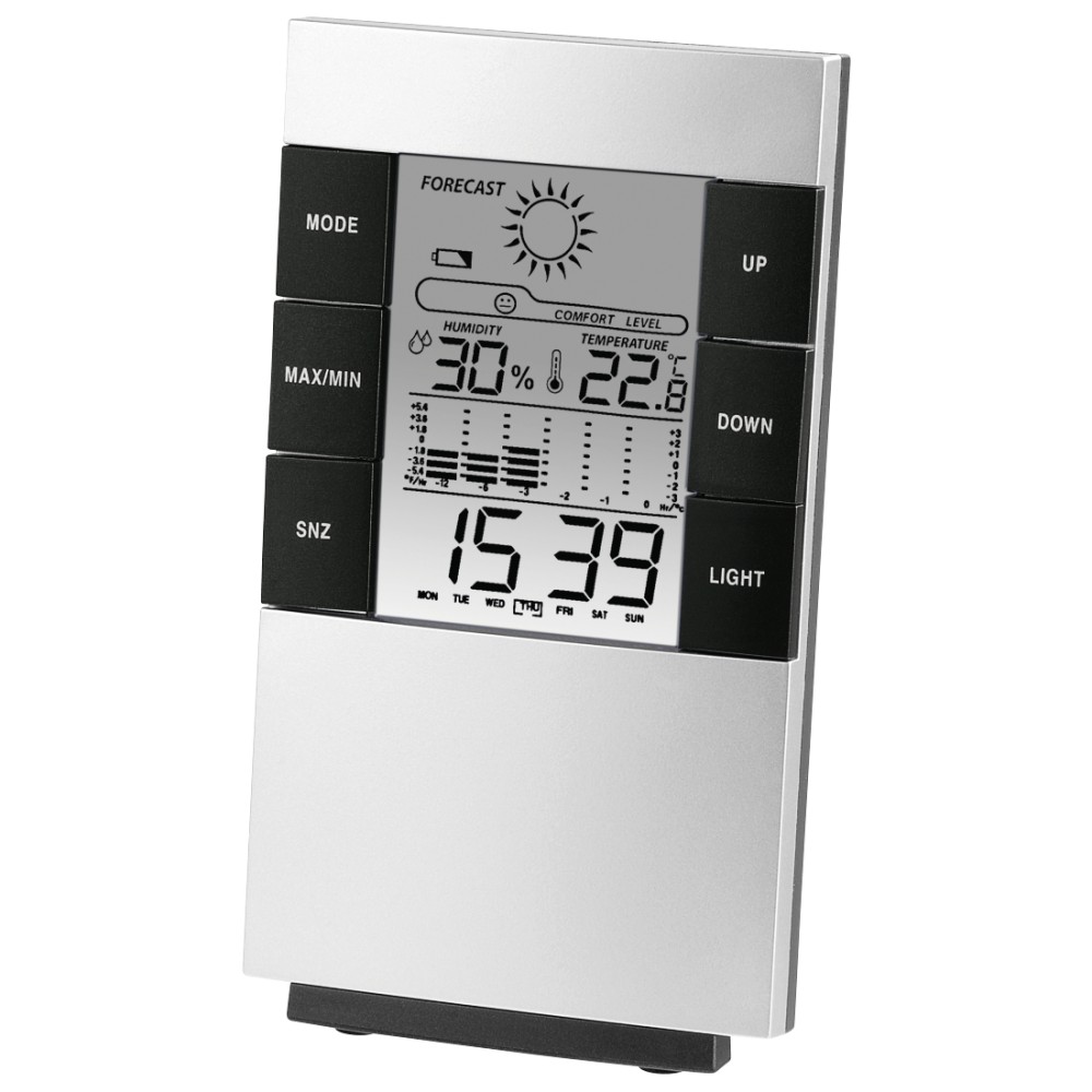 Hama TH-200 Silver Digital Thermometer & Hygrometer with Clock and Alarm Function Hama TH-200 Silver Digital Thermometer & Hygrometer with Clock and Alarm Function