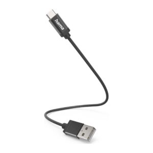 Hama USB 2.0 Cable 0.2m USB-A to USB-C, 480 Mbit/s, Nylon Braided, Aluminium Connectors, Black