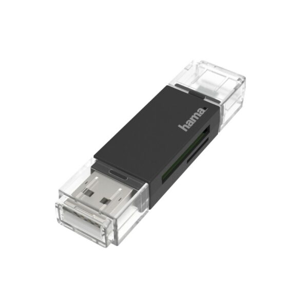 Hama USB 2.0 OTG Card Reader for SD/MicroSD - USB-A & Micro-USB, 480 Mbps, Black