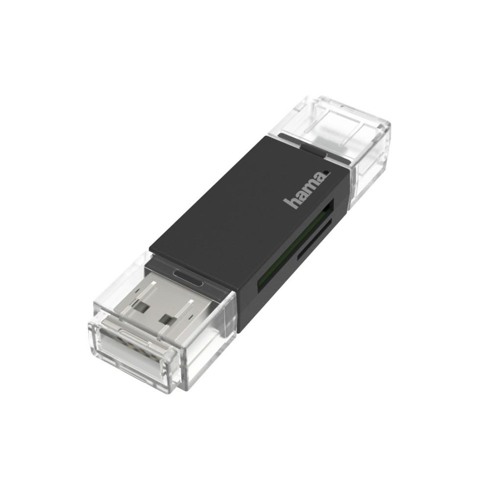 Hama USB 2.0 OTG Card Reader for SD/MicroSD - USB-A & Micro-USB, 480 Mbps, Black