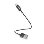 Hama USB-A to Lightning Charging Cable, 0.2m, Nylon, 2.4A, 480 Mbit/s, Black