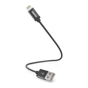 Hama USB-A to Lightning Charging Cable, 0.2m, Nylon, 2.4A, 480 Mbit/s, Black
