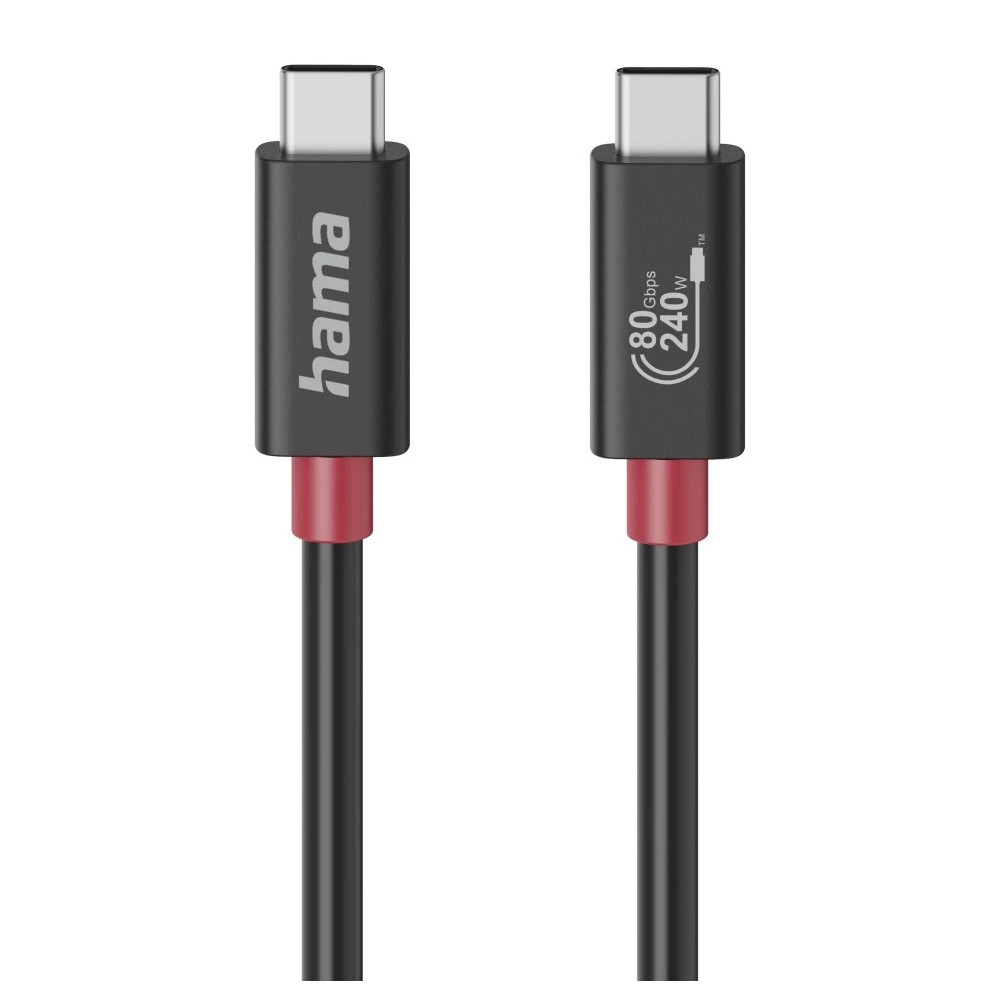 Hama USB-C to USB-C Cable, USB4 Gen 4x2, 1m, 80 Gbit/s, 240W, 5A, Black Hama USB-C to USB-C Cable, USB4 Gen 4x2, 1m, 80 Gbit/s, 240W, 5A, Black