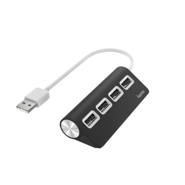 Hama USB Hub, USB 2.0, 4 Ports, 480 Mbit/s Data Transfer, 0.15m Cable, Black