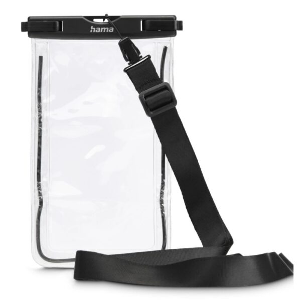 Hama Waterproof Mobile Phone Case for up to 6.7" Devices, IPX8, Black & Transparent, with Lanyard