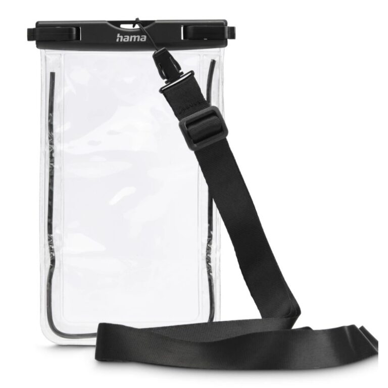 Hama Waterproof Mobile Phone Case for up to 6.7" Devices, IPX8, Black & Transparent, with Lanyard