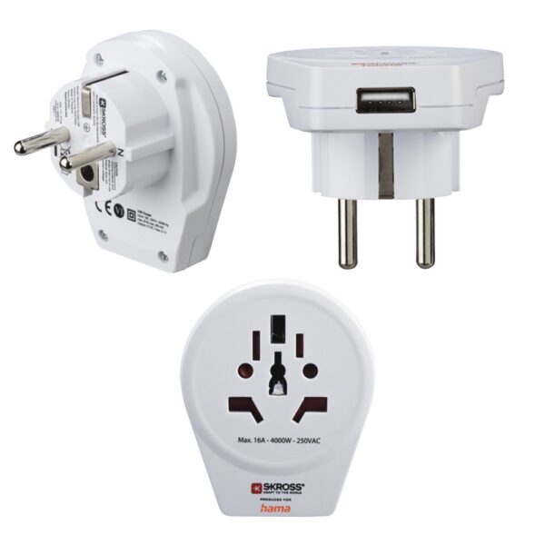 Hama World to Europe Universal USB Power Plug Adapter 2.4A White