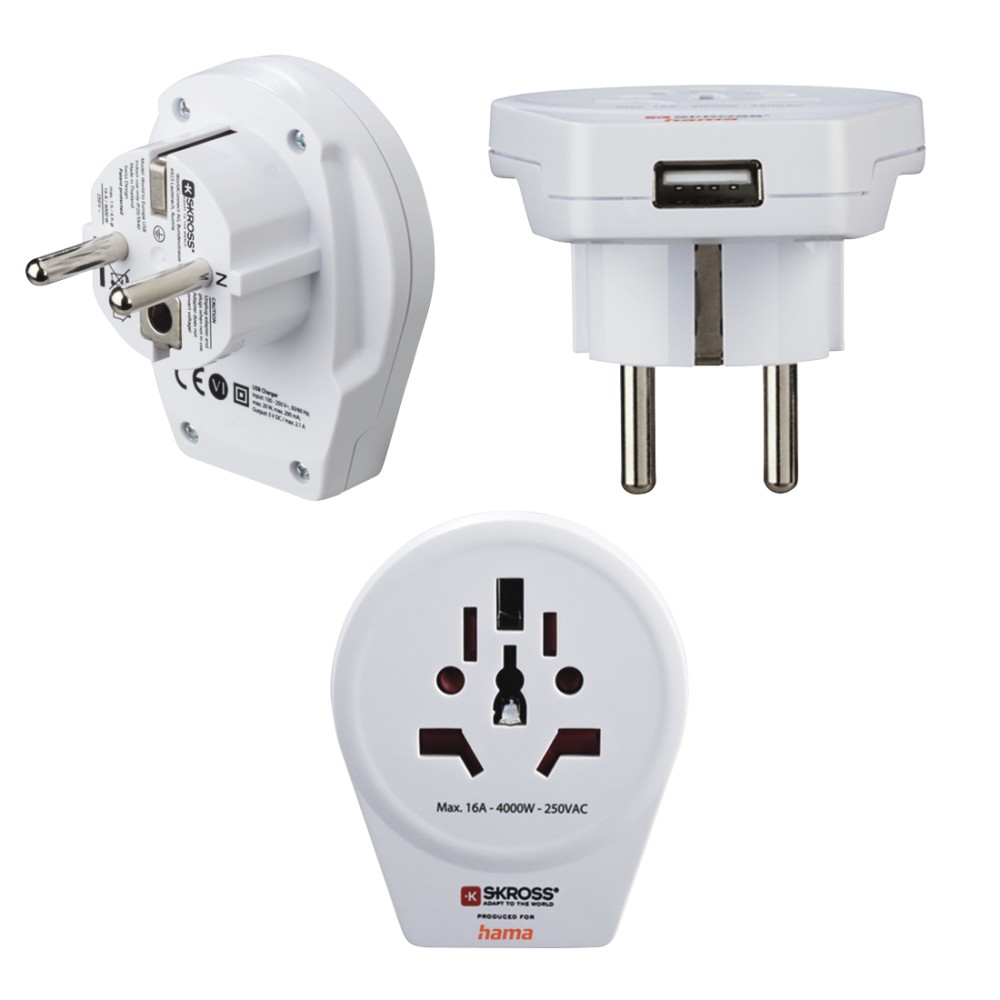 Hama World to Europe Universal USB Power Plug Adapter 2.4A White Hama World to Europe Universal USB Power Plug Adapter 2.4A White