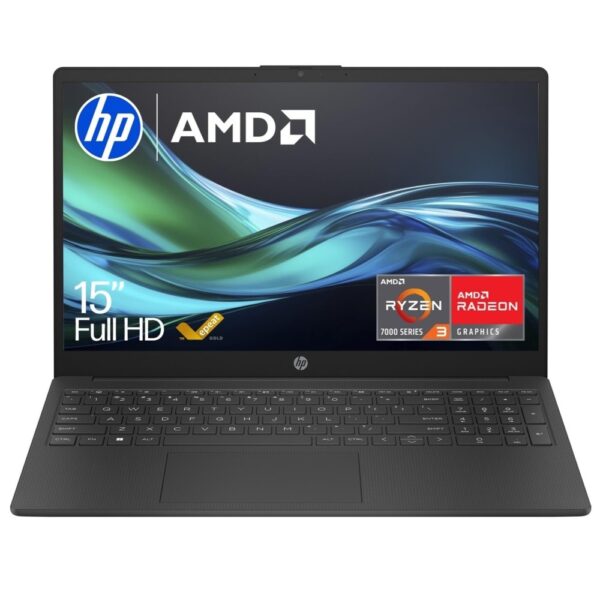 HP 15-fc0536sa 15.6 Inch Full HD Laptop, AMD Ryzen 3 7320U, 8GB RAM, 256GB SSD, AMD Radeon Graphics, Windows 11 Home, Jet Black