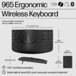 HP 965 Ergonomic Wireless Keyboard Full-size Membrane RF and Bluetooth Black