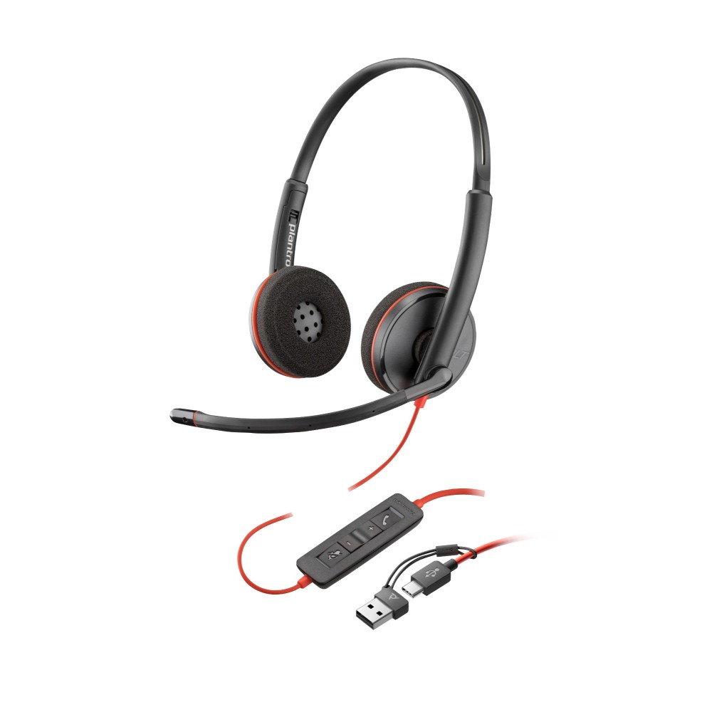 HP Poly Blackwire 3220 Wired Headset USB-A/C Boom Microphone Black HP Poly Blackwire 3220 Wired Headset USB-A/C Boom Microphone Black
